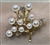 BRO-RHS-416-GOLDPEARL.  Gold Metal - Crystal w/ Pearl Rhinestone Brooch Pin
