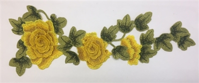 FLR-APL-004-YELLOW. Sew-On Floral (Yellow Rose) Embroidery Applique Patch