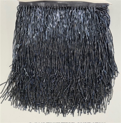 FRI-BED-107-CHARCOAL.  Beaded Fringe - Charcoal Color - 6" Wide - On Gray Tape - 1 yard