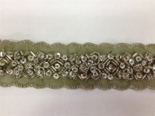 LNS-BBE-183-OLIVE.  BEADED BRIDAL LACE - 1.5 INCH