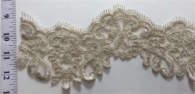LNS-BBE-204-GOLD. BRIDAL BEADED LACE - 4.5 " WIDE