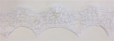 LNS-BBE-206-WHITE. BRIDAL BEADED LACE - 2 " WIDE