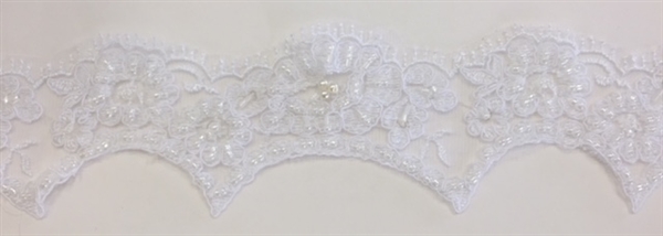 LNS-BBE-206-WHITE. BRIDAL BEADED LACE - 2 " WIDE