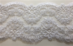 LNS-BBE-210-WHITE. BRIDAL EMBROIDERED LACE - 5 " WIDE