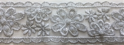 LNS-BBE-216-SILVER. BRIDAL EMBROIDERED LACE WITH SEQUINS - 2 " WIDE