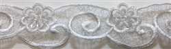 LNS-BBE-217-WHITE. BRIDAL EMBROIDERED LACE WITH SEQUINS - 1 3/4 " WIDE