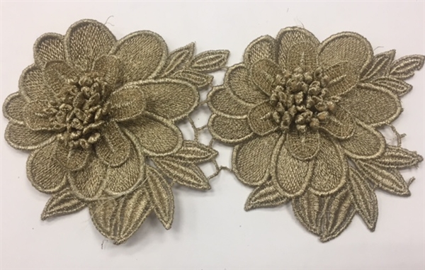 LNS-BBE-235-GOLD. Gold Bridal Lace with Raised Petals - Sold By the Yard - 4.5 Inch Wide