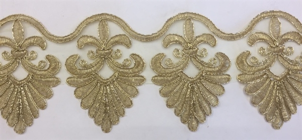 LNS-BBE-260-GOLD.  Gold Bridal Lace - 4.5 Inch Wide - Sold By the Yard