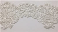 LNS-BBE-304-WHITE. EMBROIDERED BRIDAL BEADED LACE - 5.5" - WHITE
