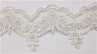 LNS-BBE-305-OFFWHITE. EMBROIDERED BRIDAL BEADED LACE WITH PEARLS - 3" - OFFWHITE