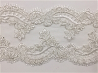 LNS-BBE-308-WHITE. EMBROIDERED BRIDAL BEADED LACE - 5" - WHITE