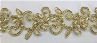 LNS-BBE-311-LITEGOLD. EMBROIDERED BRIDAL BEADED LACE WITH BEADS - 1.5" - LITEGOLD