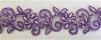 LNS-BBE-311-PURPLE. EMBROIDERED BRIDAL BEADED LACE WITH PURPLE BEADS - 1.5" - PURPLE