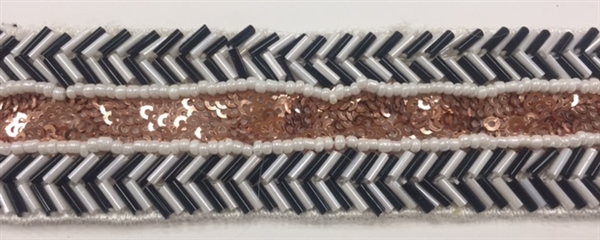 LNS-BED-165-WHITEBRONZE.  Beaded Trim with Beautifully Arranged Beads on a Strip - Sold By the Yard - 5/8 Inch Wide