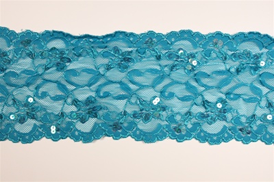 LST-BED-101-TOURQUOISE.    6.0"-wide Stretch Beaded Lace