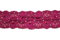 LST-BED-111-FUCHSIA.  Beaded Stretch Lace