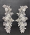 RHS-APL-013-SILVERWHITE-PAIR. Sew-On Clear Crystal Rhinestone Applique With White Flowers and Silver Bea On Tulle - 11 x 5 Inches.. Can be Used for Making Belts, Sashes, Head-Bands, Party Dresses and Costumes.