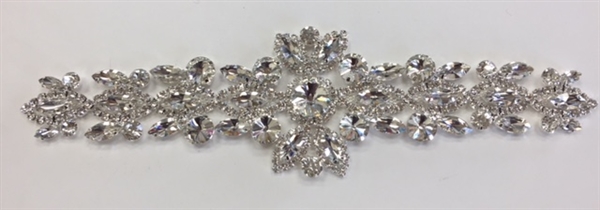 RHS-APL-M220-SILVER Glue-On or Sew-On Clear Crystal Rhinestones on Silver Metal Applique - 9 x 2.5 Inches. Can be Used for Making Belts, Sashes, Head-Bands, Party Dresses and Costumes.