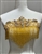 RHS-APL-W668-ABGOLD. AB Rhinestone Applique with Gold Beads on a Shear White Tulle- 13" x 11"