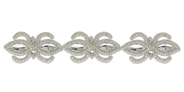 RHS-TRM-1504-SILVER.  CRYSTAL RHINESTONE TRIM - 2 INCHES WIDE - REPEAT LENGTH 4 INCHES