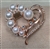 BRO-RHS-427-GOLDCRYSTALPEARL. Rose Gold Metal - Crystal w/ Pearl Rhinestone Brooch - Heart Pin
