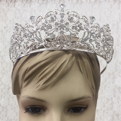 CWN-107-SILVER-CRYSTAL. WHOLESALE CROWN, CLEAR CRYSTALS ON SILVER METAL