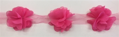 FLR-TRM-102-FUCHSIA. Flower Trim - Exquisite Live Colors with Raised 3-Dimensional Flowers - Price Per Yard. 2 Inch Wide