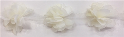 FLR-TRM-102-IVORY. Flower Trim - Exquisite Live Colors with Raised 3-Dimensional Flowers - Price Per Yard. 2 Inch Wide