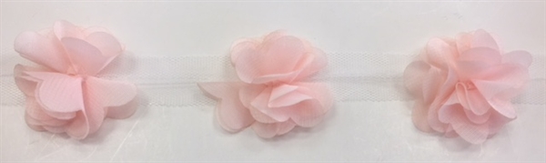 FLR-TRM-102-PEACH. Flower Trim - Exquisite Live Colors with Raised 3-Dimensional Flowers - Price Per Yard. 2 Inch Wide