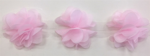 FLR-TRM-102-PINK. Flower Trim - Exquisite Live Colors with Raised 3-Dimensional Flowers - Price Per Yard. 2 Inch Wide
