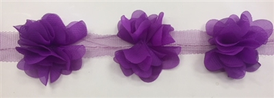 FLR-TRM-102-PURPLE. Flower Trim - Exquisite Live Colors with Raised 3-Dimensional Flowers - Price Per Yard. 2 Inch Wide