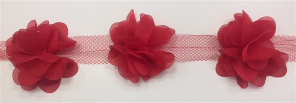 FLR-TRM-102-RED. Flower Trim - Exquisite Live Colors with Raised 3-Dimensional Flowers - Price Per Yard. 2 Inch Wide