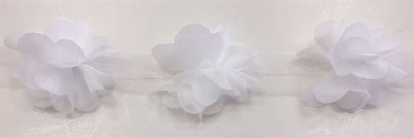 FLR-TRM-102-WHITE. Flower Trim - Exquisite Live Colors with Raised 3-Dimensional Flowers - Price Per Yard. 2 Inch Wide
