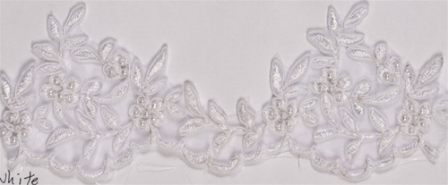 LNS-BBE-104-White. Bridal Lace with Beads - White - 3" Wide