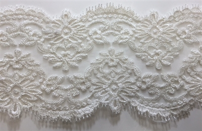 LNS-BBE-210-OFFWHITE. BRIDAL EMBROIDERED LACE - 5 " WIDE