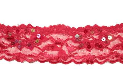 LST-BED-103-RED.  Beaded Stretch Lace