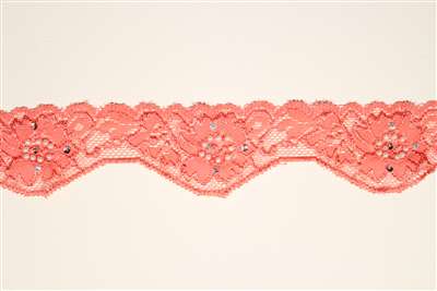 LST-BED-114-PINK.  Beaded Stretch Lace