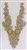RHS-APL-032-GOLD. Clear Rhinestone Applique with Gold Beads V-Neck Style - Hot Fix (Iron-On). 11 x 4.5 Inches