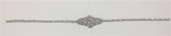 RHS-APL-915-SILVER.   Hot-Fix and Sew-On Clear Crystal Rhinestone Applique - With Pearls, Silver Beads and Clear Crystals - 27 x 2.5 Inches