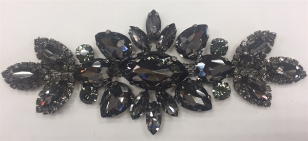 RHS-APL-M133-BLACK. Glue-On Sew-On Black Crystal Rhinestones on Black Metal Applique - 5.5 x 2 Inches. Can be Used for Making Belts, Sashes, Head-Bands, Party Dresses and Costumes.