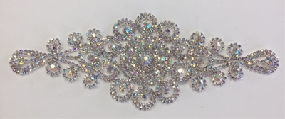RHS-APL-M221-AB.  Glue-On or Sew-On AB Crystal Rhinestones on Silver Metal Applique - 8.5 x 3.5 Inches. Can be Used for Making Belts, Sashes, Head-Bands, Party Dresses and Costumes.