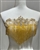 RHS-APL-W668-CLEARGOLD. Clear Rhinestone Applique with Gold Beads on a Shear White Tulle- 13" x 11"