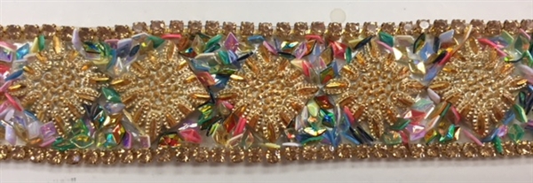 RHS-TRM-001-GOLD. HotFix Trim with Beads and Rhinestones- Gold- 3/4" Wide - Per Yard: $7.00