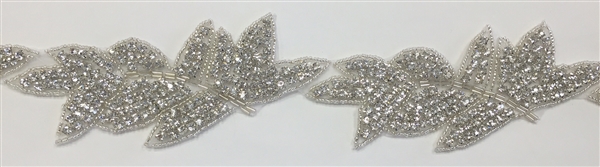 RHS-TRM-1342-SILVER.  CRYSTAL RHINESTONE TRIM - 3 INCHES WIDE - REPEAT LENGTH 6 INCHES