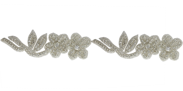 RHS-TRM-1397-SILVER.  CRYSTAL RHINESTONE TRIM - 1.75 INCHES WIDE - REPEAT LENGTH 5.5 INCHES