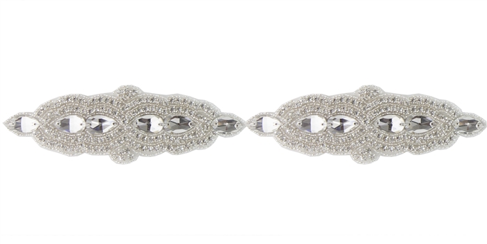 RHS-TRM-1500-SILVER.  CRYSTAL RHINESTONE TRIM - 2.25 INCHES WIDE - REPEAT LENGTH 7 INCHES