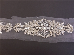 RHS-TRM-1574-SILVER.  CRYSTAL RHINESTONE TRIM - 2.5 INCHES WIDE - REPEAT LENGTH 8.5 INCHES