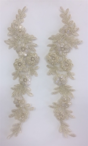 APL-BED-102-ANTIQUEGOLD-PAIR.  Beaded Applique - Antique Gold - 10 x 2.5 Inch