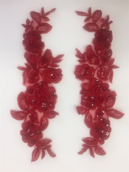 APL-BED-103-CORAL-PAIR.  Beaded Applique - Coral - 10 x 2.5 Inch