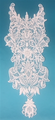 APL-BED-106-BODICE-WHITE.  Beaded Bodice Applique - White - 26 x 10.5 Inch
